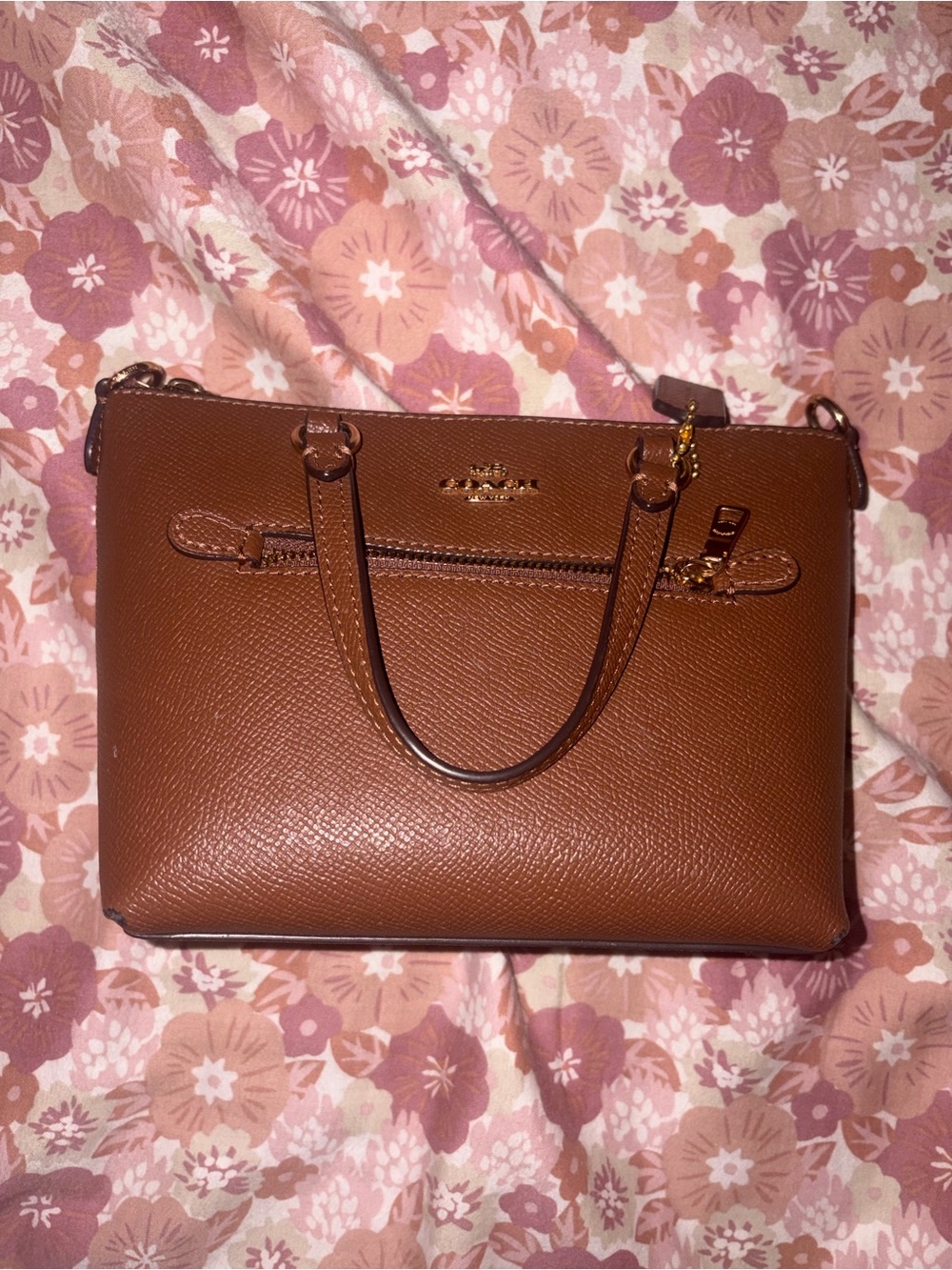 Coach Brown Pebbled Leather Zip Satchel mini with Gold Hardware - Picture 1 of 7